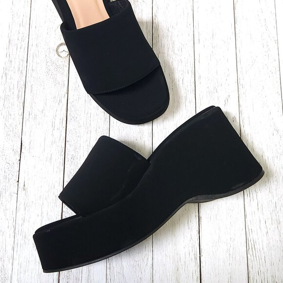 Black Suede Platform Slide Sandals - Picture 5 of 6